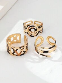 3 buc/Set Inele cu model spiralat cu picătură de apă cu picătură de apă cu imprimeu leopard, potrivite pentru cadouri, petreceri, ținute zilnice, casual șic