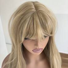 For Party Soft Layered Daily Wear Blended Blonde Dress Up Wigs Wear And Go Wig Rose Mesh Net With Bangs Synthetic Hair Long Straight Natural