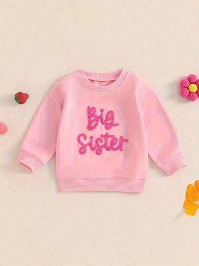 Big Sister Sweat Shirt Fall Sweatshirts For Girls Long Sleeve Crewneck Letter Embroidery Loose Fit Pullover Tops