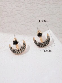 imoli Moon & Star Design Rhinestone Stud Earrings - Nhiều màu - Xem 10