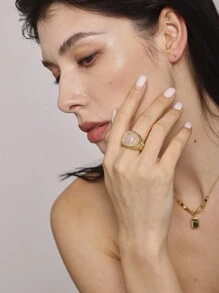 MiDuoDuo 1pc MiDuoDuo Cross-Border Luxury Retro Natural Tiger Eye & Rose Quartz Ring, Fashion Lady Daily Ring