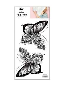 KING HORSE 1pc Waterproof Long-Lasting Temporary Butterfly Tattoo Sticker - Black - View 2