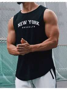 Men's Tank Top New York 100% Cotton Shirt Low-Cut Shirt Summer Beach Streetwear  Fashion Casual Basic Printed New Arrival - Black - View 1