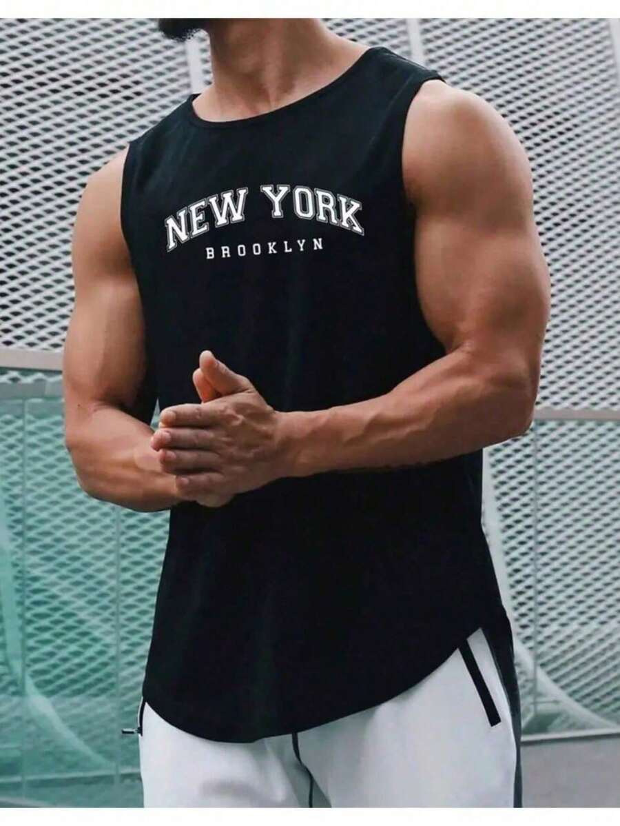 Men's Tank Top New York 100% Cotton Shirt Low-Cut Shirt Summer Beach Streetwear  Fashion Casual Basic Printed New Arrival - Black - View 1