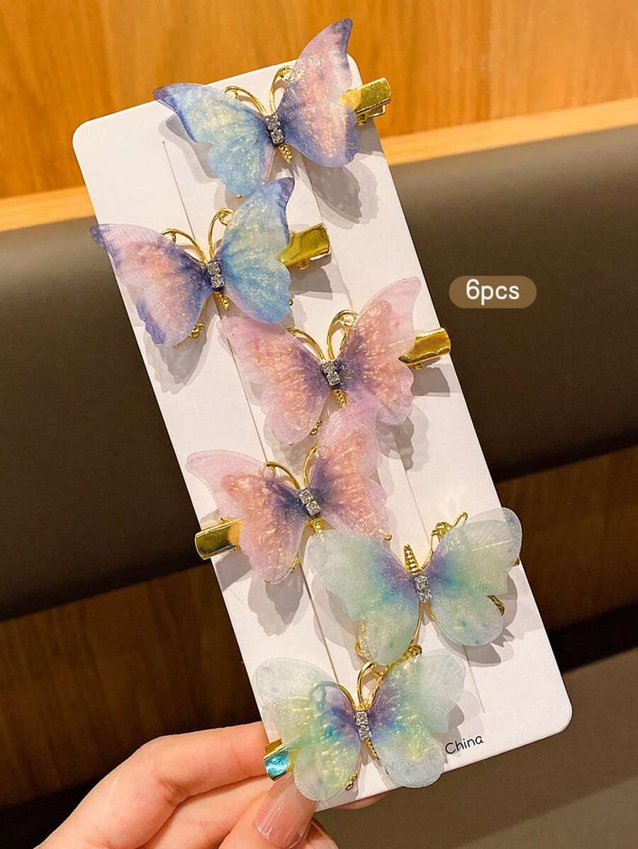 6 chiếc kẹp tóc hình bướm nhiều màu sắc, phụ kiện tóc thời trang dễ thương thích hợp sử dụng hàng ngày