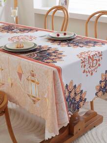 1pc Waterproof Anti-Oil Eid Mubarak Rectangular Tablecloth, Modern Digital Printing Festival Pattern Design For Indoor/Outdoor Dining Table Decoration - Multicolor - View 2