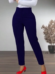 Pantalón con pinzas de cintura alta para dama - Azul Marino - Ver 3