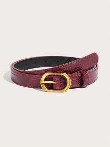 1pc Women's All-Season Jeans Street OL European & American Korean Style Hot Girl Crocodile Texture Burgundy Animal Print High-End Reinforced Extra Long Belt, Blogger Vintage Gold Pin Buckle, Daily Match PU Leather Texture Niche Rivet Belt,