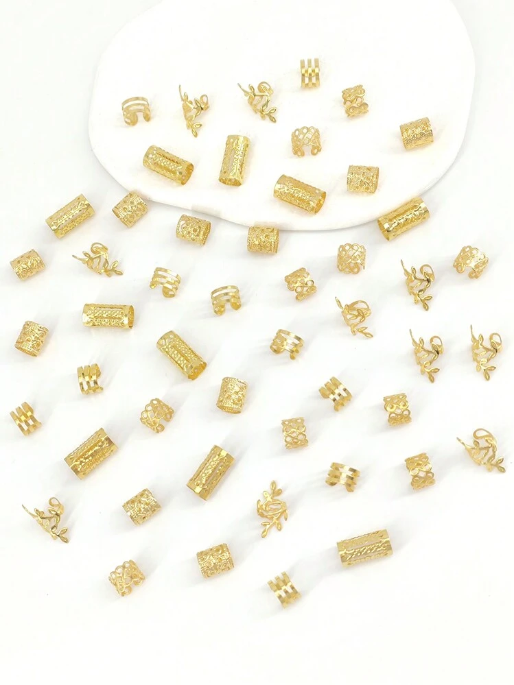 50 قطعة مجموعة خواتم شعر من سبائك معدنية بطراز بوهيمي عتيق - إكسسوارات شعر دائرية مفرغة للنساء والفتيات، مجوهرات شعر ذات موحد اللون أنيقة للضفائر وتصميم الشعر DIY - الذهبي - مشاهدة 3