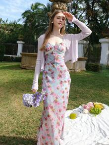 V领复古港风喇叭袖修身针织上衣