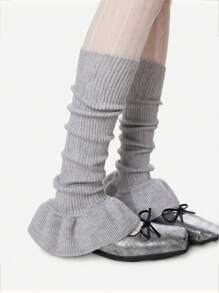 1 Pair Solid Color Casual Polyester Knitted Warm Leg Warmers, Bud-Shaped Leg Sleeves, Y2K, Fashion Blogger Style