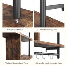 3 Tier Floating Shelves Metal Brackets Wall Mounted Shelf Over Toilet Bathroom - Brown - View 6