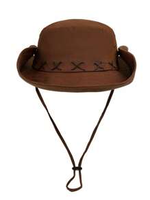 1 件装女孩复古美式西部风格大檐帽子，夏季户外徒步防晒渔夫帽 - 卡其色 - 查看 4