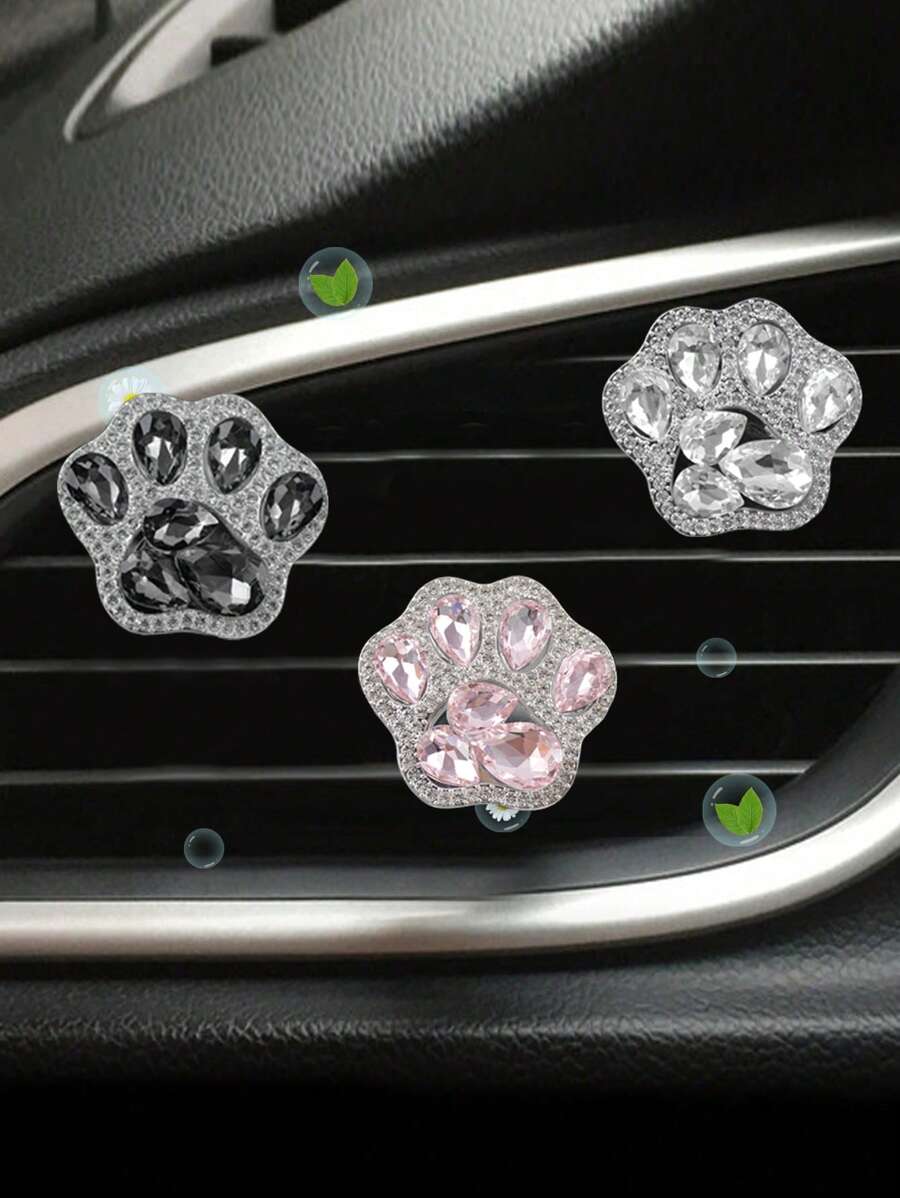 1pc Car Air Vent Aromatherapy Rhinestone Cat Paw Cute Air Vent Aromatherapy Giftable Cute Rhinestone Fresh Air Car Aromatherapy - A - 查看 1