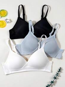 3 piezas Ropa interior simple y femenina para niñas adolescentes con copa triangular sólida, adecuada para edades de 13 a 16 años