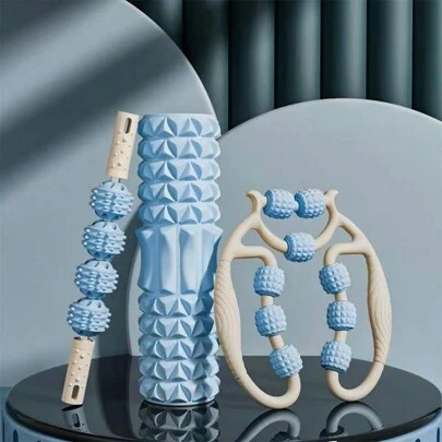 3pcs/Set EVA Foam Roller And Handheld Massage Ball - Muscle Relaxation Yoga Set, Hollow Design, Fitness Roller Kit, Foam Roller Yoga Column, Fitness Roller, Yoga Roller, Massage Equipment, Fitness Massage Roller, Hollow EVA Spike Massage Roller, Foam Roller For Fitness, Yoga Fascia Massager, Weight Loss Equipment