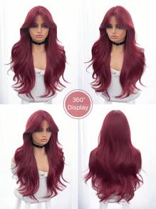 1 Piece Synthetic Heat Resistant Long Curly Wavy Hair No Bangs Wig Red 28 Inch Full Woven Everyday Natural Realistic Wig