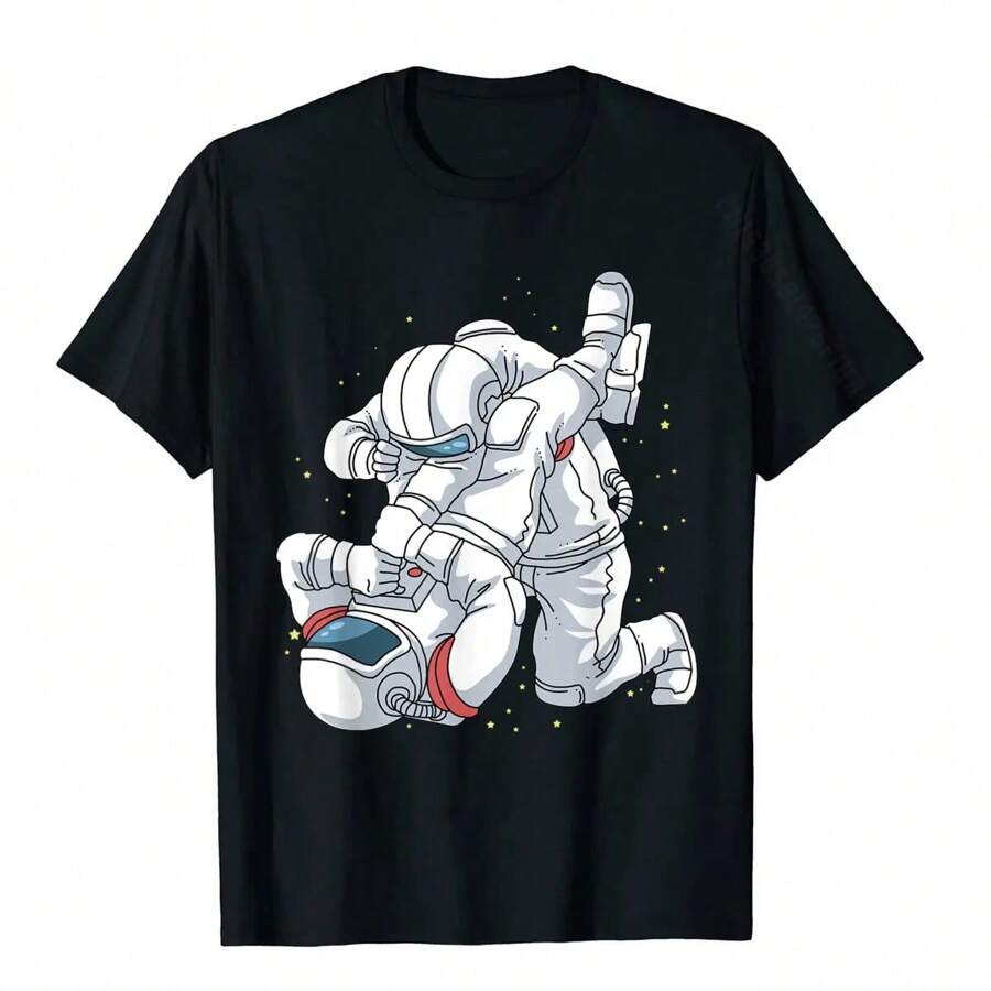 Jiu Jitsu Shirts Astronaut BJJ MMA Mens Brazilian Jujitsu T-Shirt Cotton Male Tops & Tees Slim Fit Top T-Shirts Casual Discount - Black - View 1