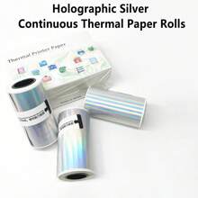 Holographic Silver Thermal Self-Adhesive Continuous Paper Rolls, 50mmx3.5m/Roll, Compatible With C9/X5/X6/T02/M02 Mini Portable Thermal Printers,Laser Effect Printing,School Supplies,Back To School