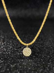 1pc 925 Sterling Silver Cubic Zirconia Round Pendant Necklace, Women's Jewelry, Party Gift, Engagement Wedding Eternal Promise Necklace, Exquisite Jewelry - Diamond Medal Necklace - View 4