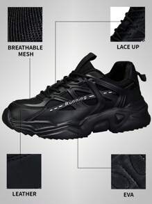 Sporty Front Chunky Sneakers For Women,Colorblock Leather Lace-Up Shoes Women Lightweight Breathable Sneakers Women Shoes Anti-Slip And Wear-Resistant Outdoor Sports Shoes For Women,Comfortable Casual Women Shoes - Black - View 4