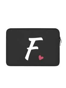 1pc Heart Shaped Pattern And Letter Print Handheld Laptop Bag, Simulated Diving Material Tablet Liner Bag, Apple Ipad Foam Protective Case, Computer Bag - Black - View 14