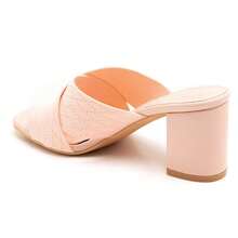 Cross Strap Heeled Shoes With Textured Pattern - Pink - View 3