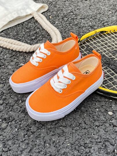 OPOEE Kids Canvas Shoes, Korean Style Simple Low-Top Lace-Up Athletic Casual Sneakers For Boys & Girls, Fashion Versatile Classic Slip-On Canvas Shoes, Suitable For Spring & Autumn