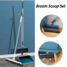 Long Handled Dustpan And Brush Set Strong Metal Handle Dust Pan & Broom Sweeper - Navy Blue - View 2