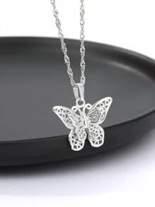 1 件装女士蝴蝶项链不锈钢水波链颈链吊坠项链蝴蝶珠宝礼物 - 彩色 - 查看 8