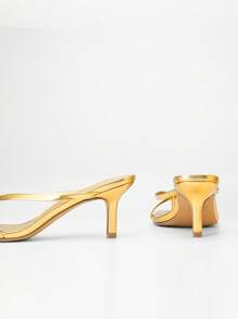 Women Comfortable Kitten Low Heel Thong Heeled Sandals Fashion Square Open Toe Comfort Shoes For Party Casual Slides - 金色 - 查看 7