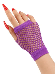 Women's Short Fingerless Fishnet Gloves, Gothic 80s Aesthetic Accessory Halloween