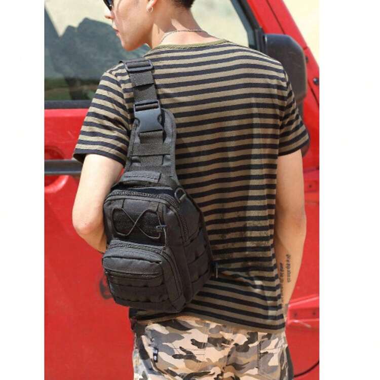 STAR SHOP Military Backpack Crossbody Bag Men's Side Bag Chest Shoulderbag - 黑色 - 查看 1