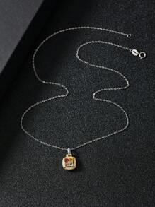 1 PC Natural Gemstone Tourmaline Necklace Colorful Square Necklace  Simple Fashion Pendant Necklace For Women, S925 Silver Plated With 18k Gold, Gemstone With Flawless Clarity And Full Fire Color, Tourmaline Random Color