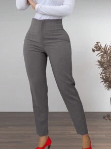 Pantalón con pinzas de cintura alta para dama - Gris - Ver 4