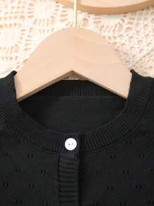 Young Girl Lightweight Button Hollow Knit Cardigan