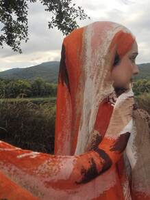 1pc Women's Bohemian Style Watercolor Tie-Dye Print Lightweight Soft Muslimhead Scarf/Wrap, Casual Sunshade Decor Shawl, Suitable For Daily Wear