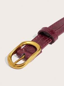 1pc Women's All-Season Jeans Street OL European & American Korean Style Hot Girl Crocodile Texture Burgundy Animal Print High-End Reinforced Extra Long Belt, Blogger Vintage Gold Pin Buckle, Daily Match PU Leather Texture Niche Rivet Belt,