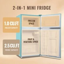 WANAI 3.5 Cu.Ft Mini Fridge With Freezer, Small Refrigerator With 7 Settings Temperature Adjustable, 2 Door Refrigerator For Office, Dorm, Bedroom, Apartment,Blue - 美規B型插(110-127V) - 查看 2