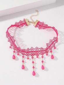 1pc Sexy Orange Crystal Teardrop Lace Trim Necklace, Versatile Colorful Necklace For Women To Wear For Spring Parties & Events - Choker Necklace - View 11