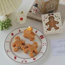 1pc Christmas A Soybean Wax Material Christmas Gingerbread Man Scented Candle, Lovely Christmas Wind Home Gingerbread Man Candle Decoration, Suitable For Christmas Decoration, Home Decoration, Table Decoration, Table Decoration, Christmas Holiday Gifts, With Gifts, Four Seasons Universal Candles, Coffee And Milk Scented Candles, Candle Decoration
