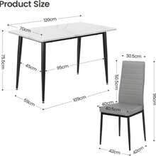 Dining Table And Chairs Set Of 4, 120CM Marble Effect Dining Table With 4 Faux Leather High Back Dining Chairs,Modern Dining Table Set For Home/Kitchen Office - Gray Chair + White Table - View 7
