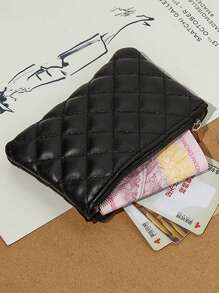 Rhombus Pattern Girl's Coin Purse, PU Leather Short Wallet Large Capacity Card Case, Cute Fresh Coin Pouch, Clutch Organizer - Multicolor - View 4