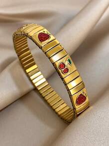 1 Stück Erdbeer Kirsche Armband für Frauen, goldenes Edelstahl Armband für den täglichen Party-Schmuck, Geburtstag, Weihnachten, Valentinstag Geschenke, Mama, Mutter, Muttertag, Geschenk