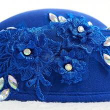 Women Vintage Church Hats Diamond Flower Applique Felt Pillbox Hats Fascinator Tea Party Hats - Blue - View 7