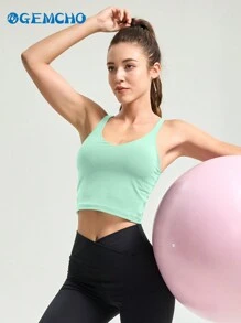 GEMCHO Tight Fitting Tank Top Longline Wirefree Padded With Medium Support Women Tank Top Summer