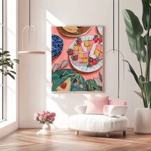 1pc Matisse-Style Food Oil Painting, Abstract Watercolor Dessert & Strawberry Cake Artwork, Vintage Oil Painting Decor, Breakfast/Afternoon Tea Food Art Poster, Suitable For Living Room, Dining Room, Kitchen, Restaurant, Cafe Walls, Room Decor And Wall Art, Unframed