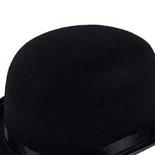 Men Women Roll-Up Brim Fedora Bucket Caps Classic Wool Round Bowler Hats Bow Cloche Hat Party Costume Accessory - 黑色 - 查看 6