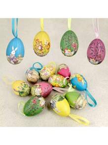 10pcs Outus Easter Hanging Egg Ornaments - Contemporary Style Paper Mache And Foam Eggs For DIY Crafts, Home & Party Decor - Oval Shaped Easter Tree Pendants With Assorted Designs, Non-Electrical