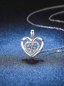 BLOVEMEE 1pc Elegant Luxury 925 Sterling Silver 1ct Moissanite Heart Pendant Necklace, Suitable For Women's Daily Wear, Party, Holiday, Valentine's Day, Mother's Day, Wedding, Bridal, Wedding Gift Jewelry